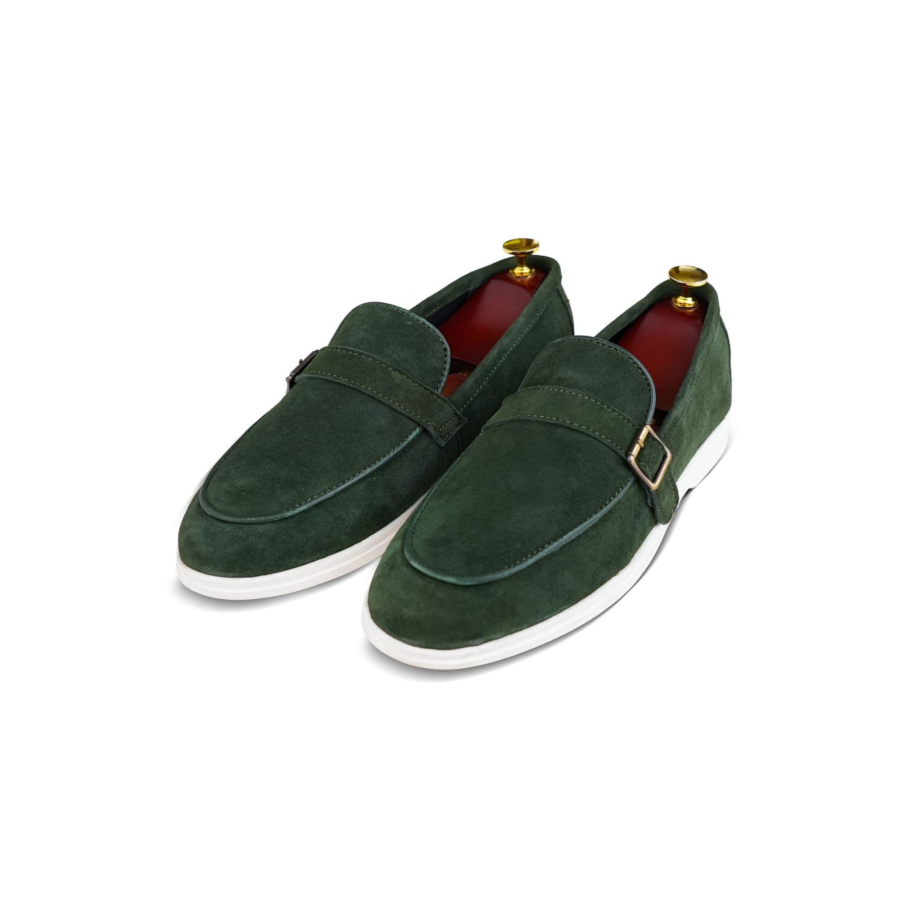 Green suede loafers