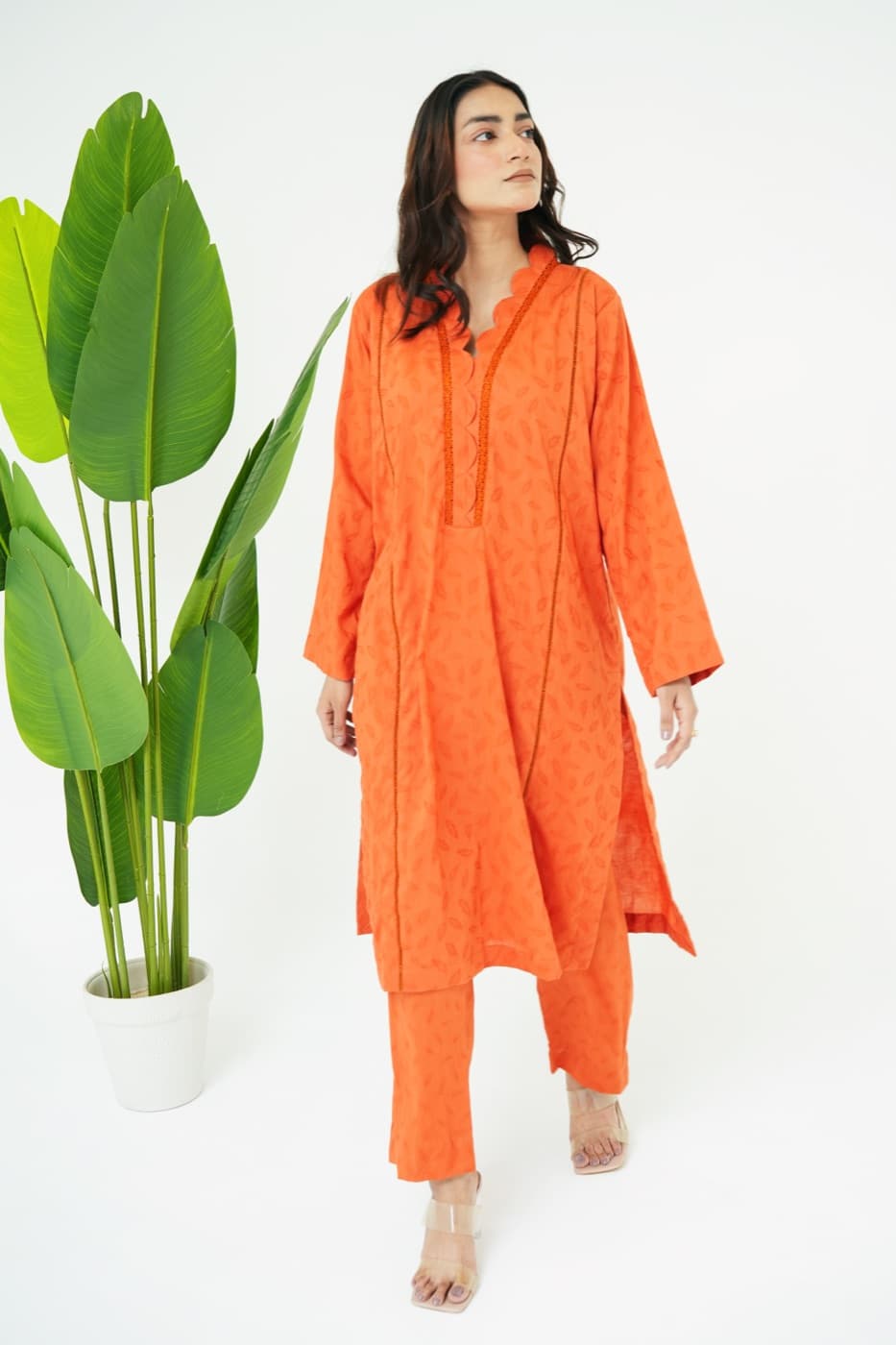 Studio fashion look in orange
